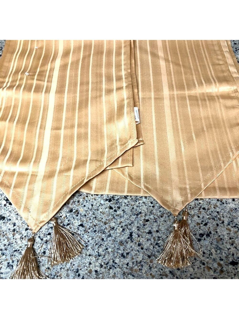 Jacquard Table Runners with Tassels, Gold, 12”x68”
